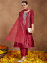 Janasya Women's Maroon Silk Blend Embroidered Straight Kurta Set